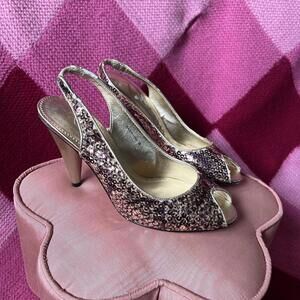 y2k gold shimmer sequin sling back heels 🪩⭐️